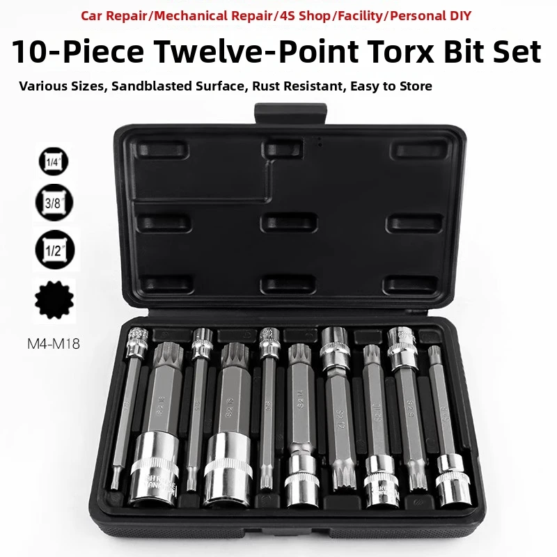10pcs S2 Steel Torx Star Bit Socket Set 12 Point Driver Bits Kit Multi Size Quick Wrench Screwdriver Bit Tool Set for Repair Use
10pcs S2 Steel Torx Star Bit Socket Set 12 Point Driver Bits Kit Multi Size Quick Wrench Screwdriver Bit Tool Set for Repair Use