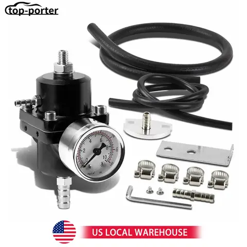 Universal 1Set Adjustable Fuel Pressure Regulator + Gauge+ Fitting Kit Aluminum Black Blue Red Silver