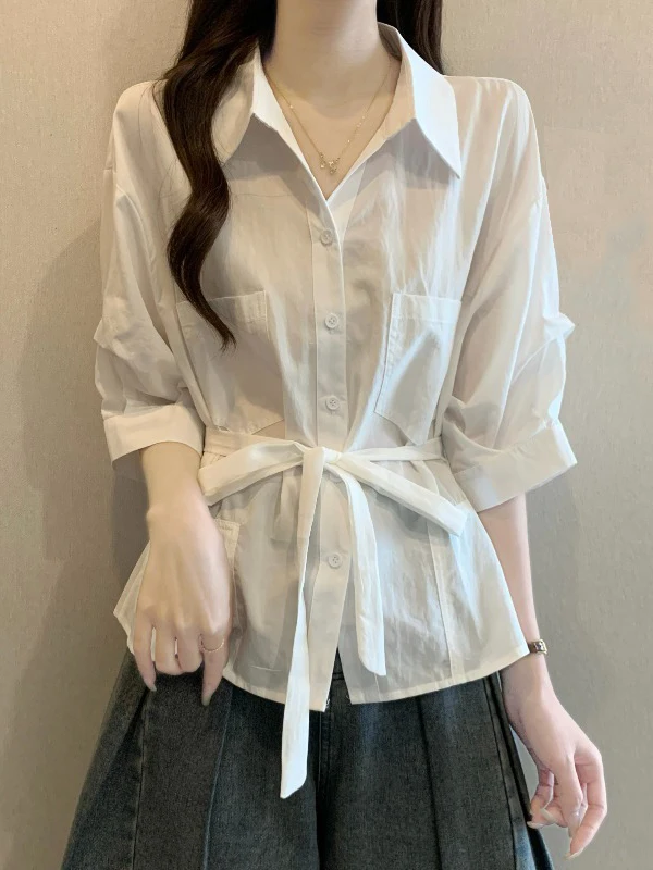 Large Size Women's V-Neck Short Sleeve Shirt Korean Style Loose Fit Commute Wind Summer New Arrival Big Size Tie Waist Top
Large Size Women's V-Neck Short Sleeve Shirt Korean Style Loose Fit Commute Wind Summer New Arrival Big Size Tie Waist Top