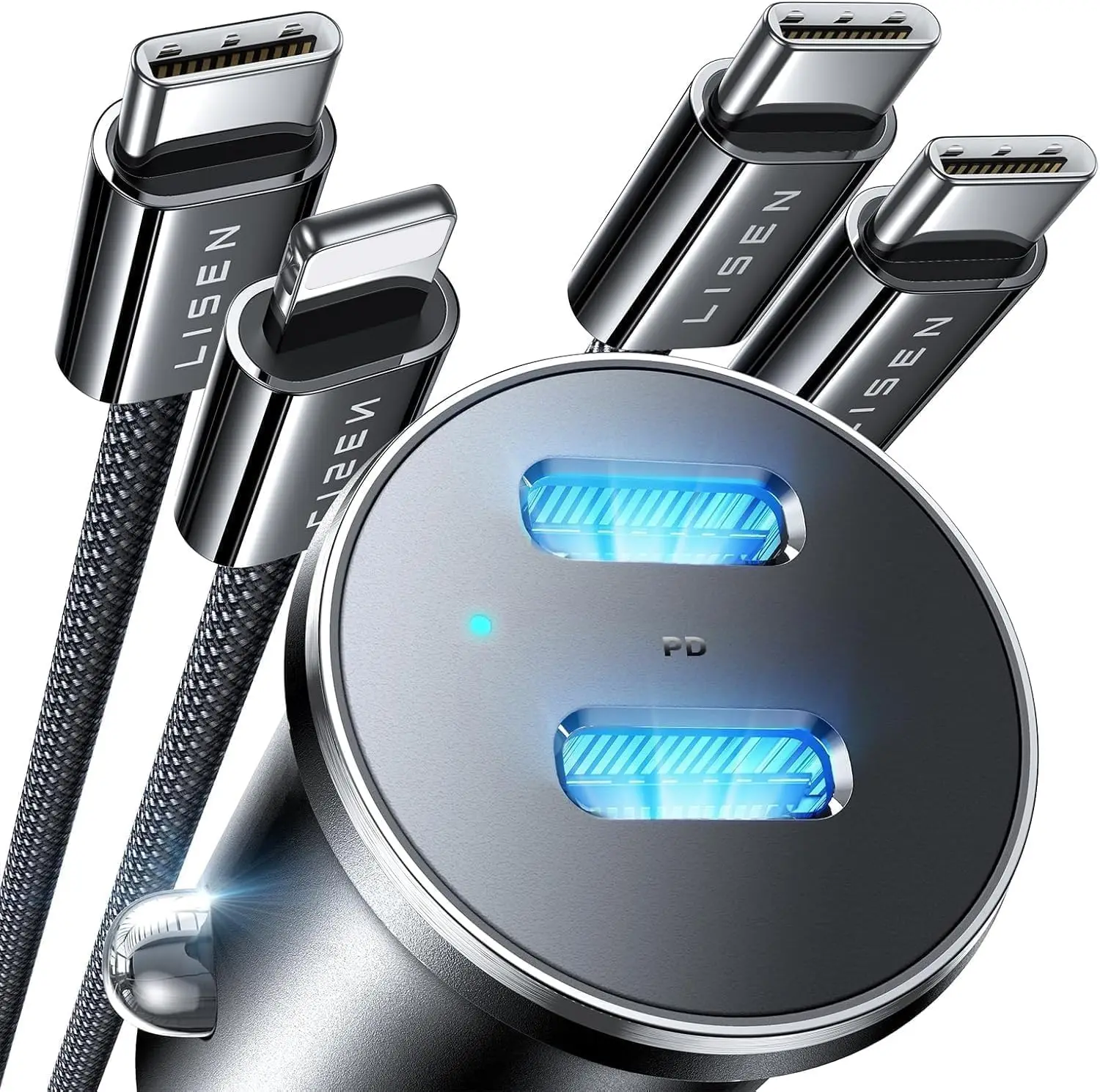 90W USB C Car Charger Fast Charge, Dual PD Ports, with 2 Cables, for iPhone Samsung
90W USB C Car Charger Fast Charge, Dual PD Ports, with 2 Cables, for iPhone Samsung