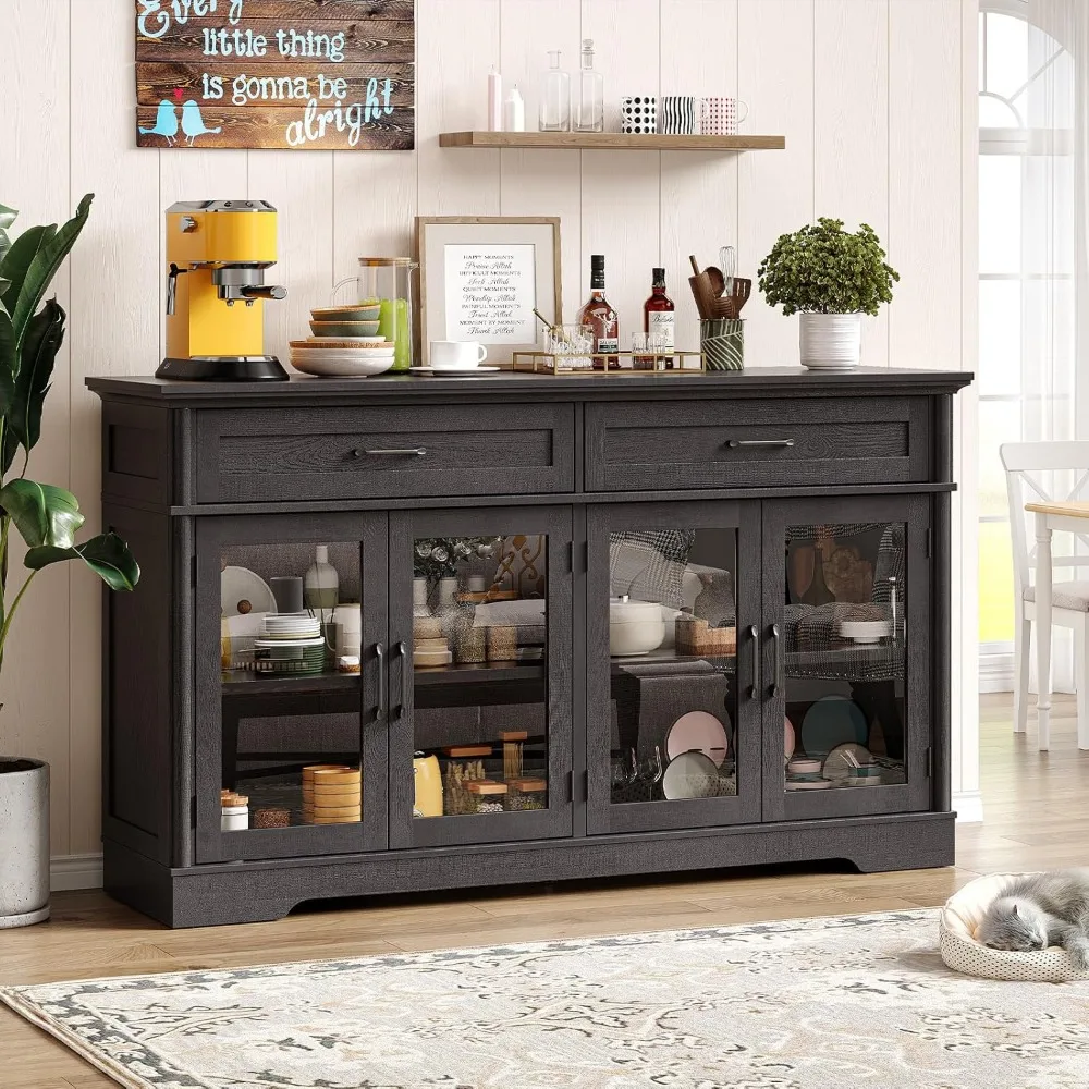 Buffet Cabinet with Storage, 60" Sideboard Cabinet with 4 Glass Doors and 2 Drawers, Modern Storage Console with Adjustable Shel
Buffet Cabinet with Storage, 60" Sideboard Cabinet with 4 Glass Doors and 2 Drawers, Modern Storage Console with Adjustable Shel