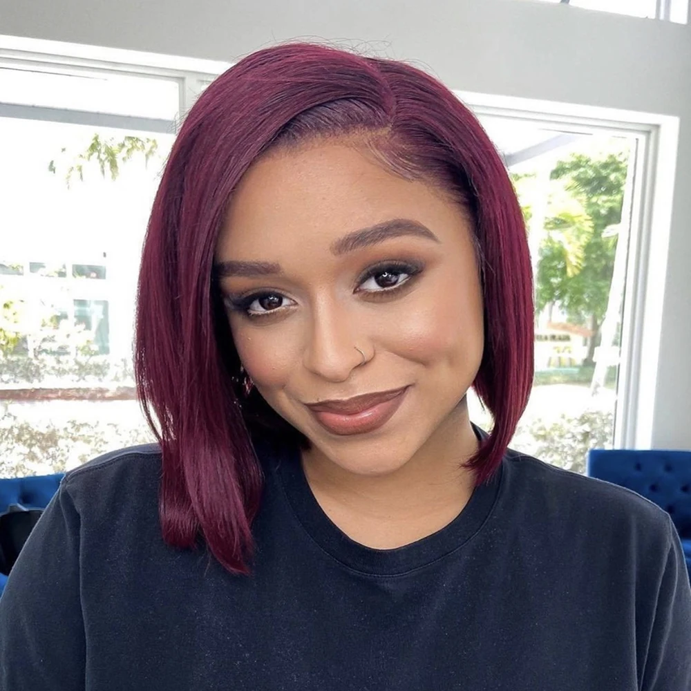 99J Burgundy Straight Short Bob Wig Human Hair Bob Wig 99J Colored HD Transparent Lace Frontal Bob Wigs For Women 200 Density
99J Burgundy Straight Short Bob Wig Human Hair Bob Wig 99J Colored HD Transparent Lace Frontal Bob Wigs For Women 200 Density