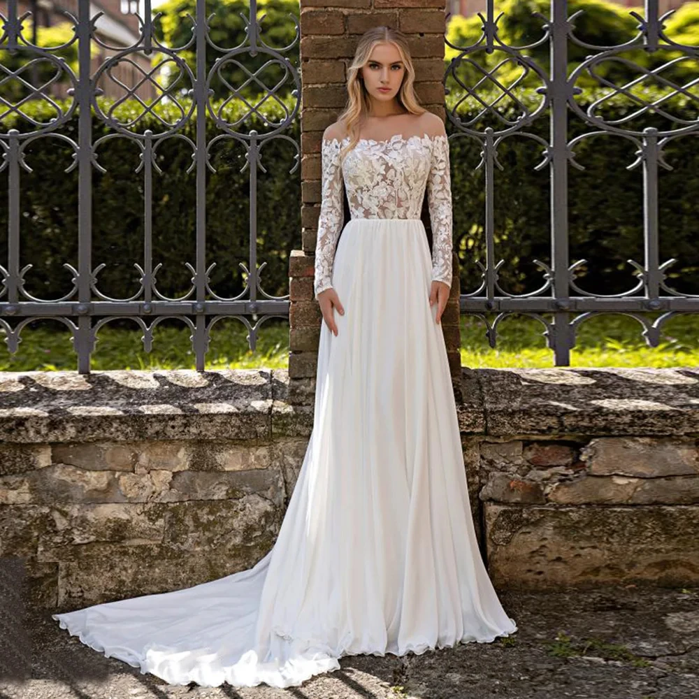 Luxury Lace Appliques Off Shoulder Long Sleeves Simple Wedding Dress Women 2024 Chiffon Buttons Bridal Gowns Vestidos De Fiesta
Luxury Lace Appliques Off Shoulder Long Sleeves Simple Wedding Dress Women 2024 Chiffon Buttons Bridal Gowns Vestidos De Fiesta