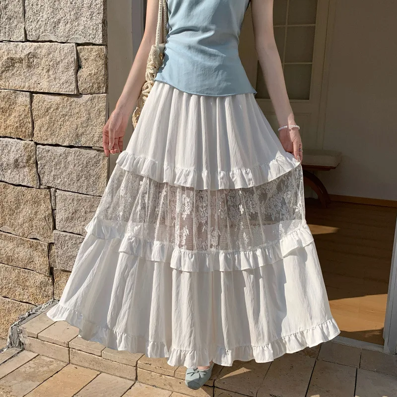 Fashion Lace Patchwork Ruffled Skirt Women Spring Summer Elastic Waist Flowy A-Line Ruffle Hem Skirt Streetwear
Fashion Lace Patchwork Ruffled Skirt Women Spring Summer Elastic Waist Flowy A-Line Ruffle Hem Skirt Streetwear