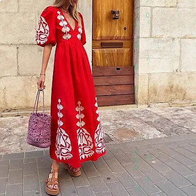 Printed V Neck Bubble Sleeve Loose Hollow Out Dress Dresses Spring Summer
Printed V Neck Bubble Sleeve Loose Hollow Out Dress Dresses Spring Summer
