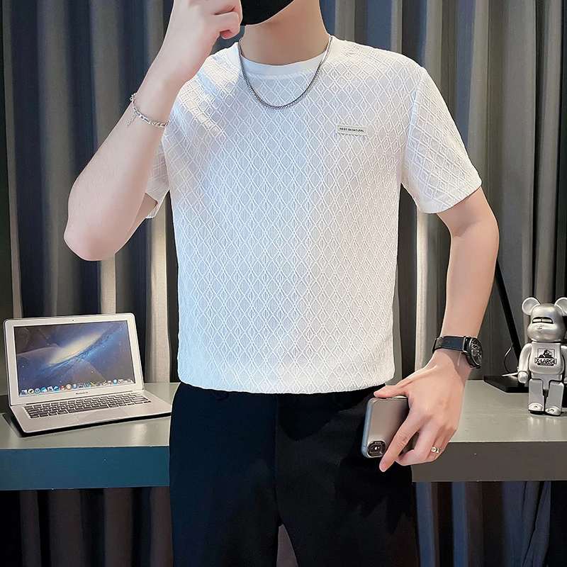 Solid Color Plaid Casual T Shirt For Men Short Sleeve All Match Summer High Quality Cotton Blends Streetwear Camisetas De Hombre
Solid Color Plaid Casual T Shirt For Men Short Sleeve All Match Summer High Quality Cotton Blends Streetwear Camisetas De Hombre
