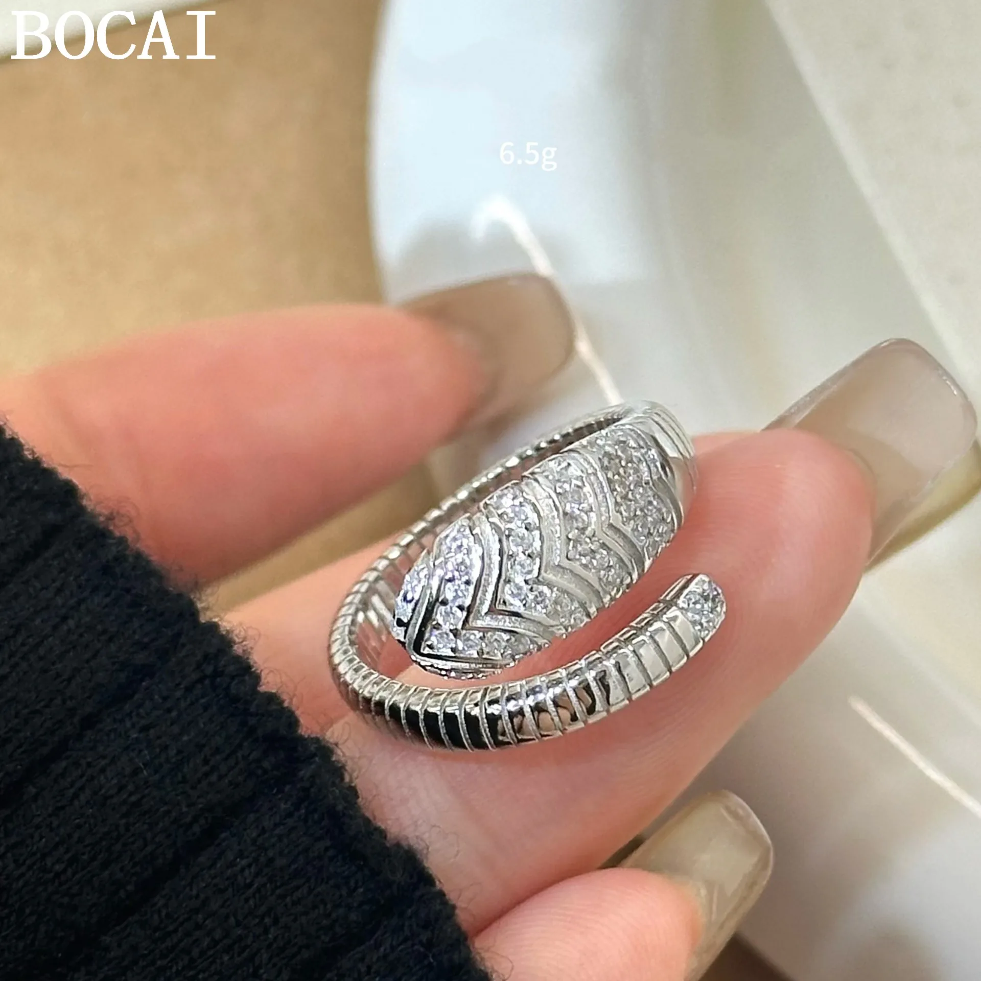 BOCAI New S925 Silver Jewelry Fashionable And Simple Set With Diamonds Spirit Snake Engagement Ring Women's Selected Gift
BOCAI New S925 Silver Jewelry Fashionable And Simple Set With Diamonds Spirit Snake Engagement Ring Women's Selected Gift