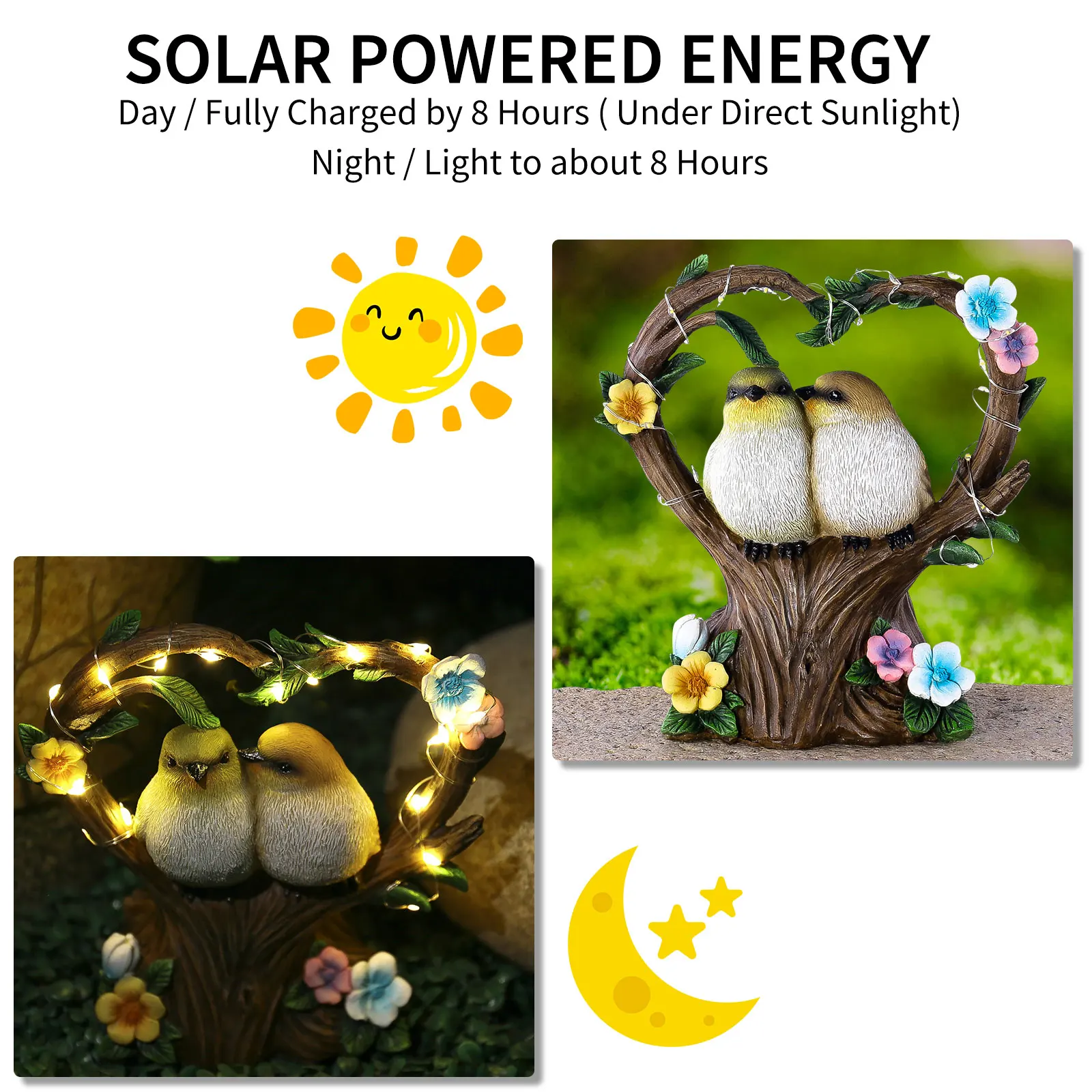 Birds Statue Garden Animal Statues with Solar Lights Lawn Ornaments with Solar Powered Light for Outdoor Garden Patio Yard Porch
Birds Statue Garden Animal Statues with Solar Lights Lawn Ornaments with Solar Powered Light for Outdoor Garden Patio Yard Porch