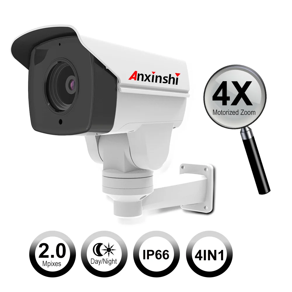 Anxinshi 4 in 1 PTZ 1080P Bullet Camera 2.0MP Waterproof IP66 Outdoor Night Vision 4X Motorized Zoom AHD TVI CVI CVBS For DVR
Anxinshi 4 in 1 PTZ 1080P Bullet Camera 2.0MP Waterproof IP66 Outdoor Night Vision 4X Motorized Zoom AHD TVI CVI CVBS For DVR