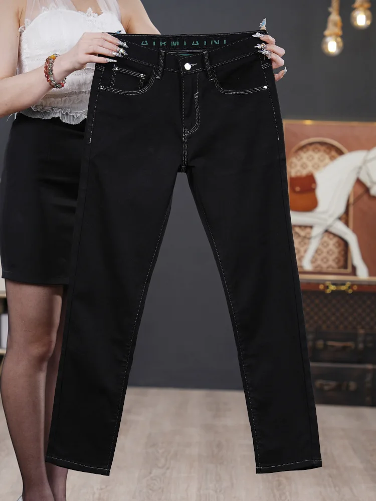 Летние тонкие джинсы, мужские чистые черные облегающие эластичные брюки на небольшую ногу, модные универсальные трендовые повседневные брюки 
Летние тонкие джинсы, мужские чистые черные облегающие эластичные брюки на небольшую ногу, модные универсальные трендовые повседневные брюки