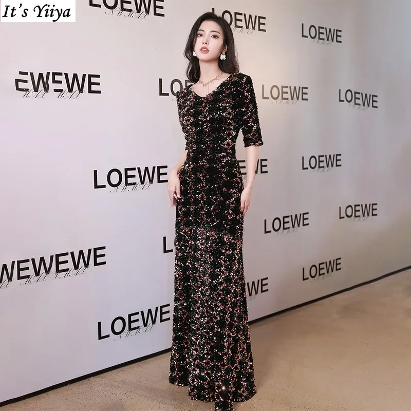 It's Yiiya Customized Evening Dress Black Sequin V-Neck Half Sleeve Zipper A-Line Floor Length Plus size Women Formal Party Gown
It's Yiiya Customized Evening Dress Black Sequin V-Neck Half Sleeve Zipper A-Line Floor Length Plus size Women Formal Party Gown