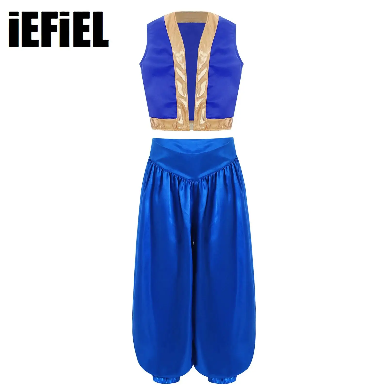 Kids Girls Boys Arabian Costume Sets Halloween Game Character Cosplay Costume Loose Vest with Wide-Leg Satin Bloomers Set
Kids Girls Boys Arabian Costume Sets Halloween Game Character Cosplay Costume Loose Vest with Wide-Leg Satin Bloomers Set