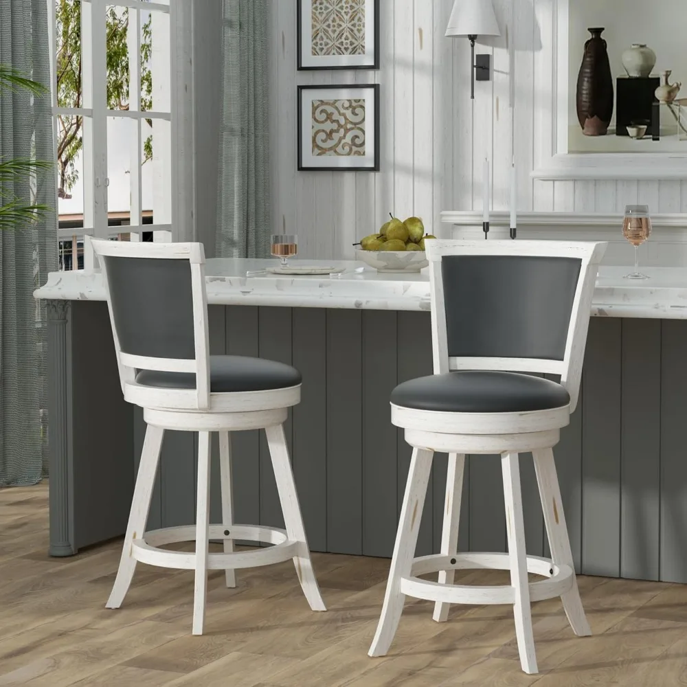 29''IN Counter Height Swivel Bar Stools, High Back Counter Stools with Grey Faux Leather Upholstered Seat & Solid Wood Footrest
29''IN Counter Height Swivel Bar Stools, High Back Counter Stools with Grey Faux Leather Upholstered Seat & Solid Wood Footrest