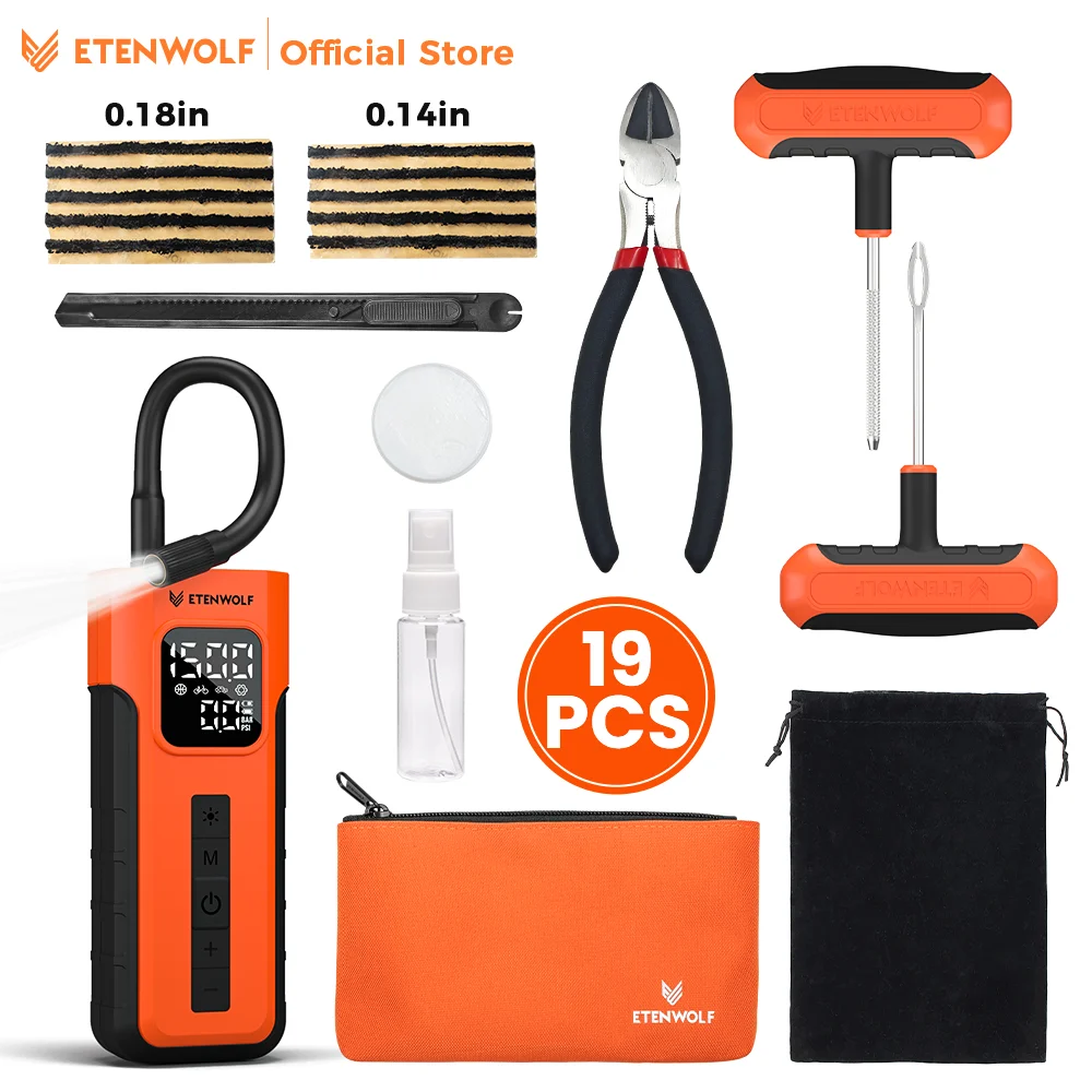 New ETENWOLF C2 Combo 2-in-1 Air Inflator & Plug Kit with 16 Pcs Tire Repair Pliers, Tire Plug Strips, Grease, Tire Repair Spray
New ETENWOLF C2 Combo 2-in-1 Air Inflator & Plug Kit with 16 Pcs Tire Repair Pliers, Tire Plug Strips, Grease, Tire Repair Spray