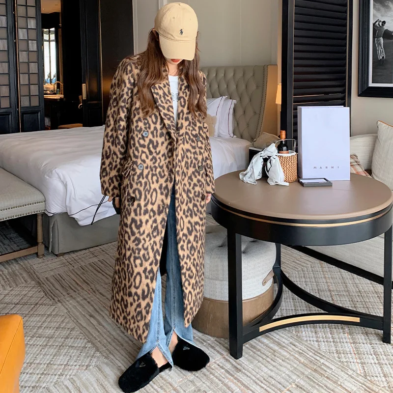 New women's 2023 winter leopard print woolen coat women's long woolen coat
New women's 2023 winter leopard print woolen coat women's long woolen coat
