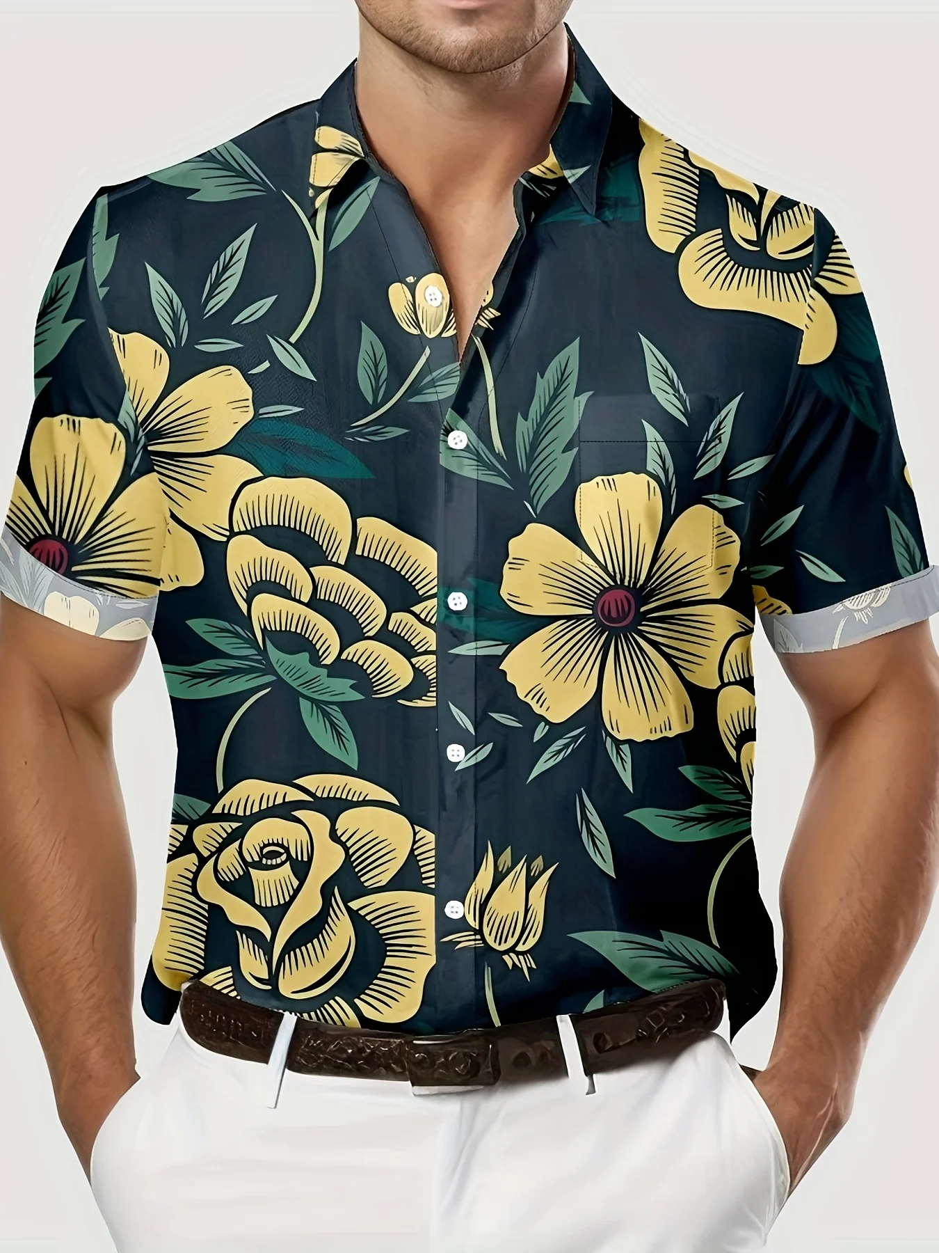 Men's Hawaiian Style 3D Digital Print Short Sleeve Shirt - Vibrant Yellow & Green Floral Print Patte Washable Summer
Men's Hawaiian Style 3D Digital Print Short Sleeve Shirt - Vibrant Yellow & Green Floral Print Patte Washable Summer