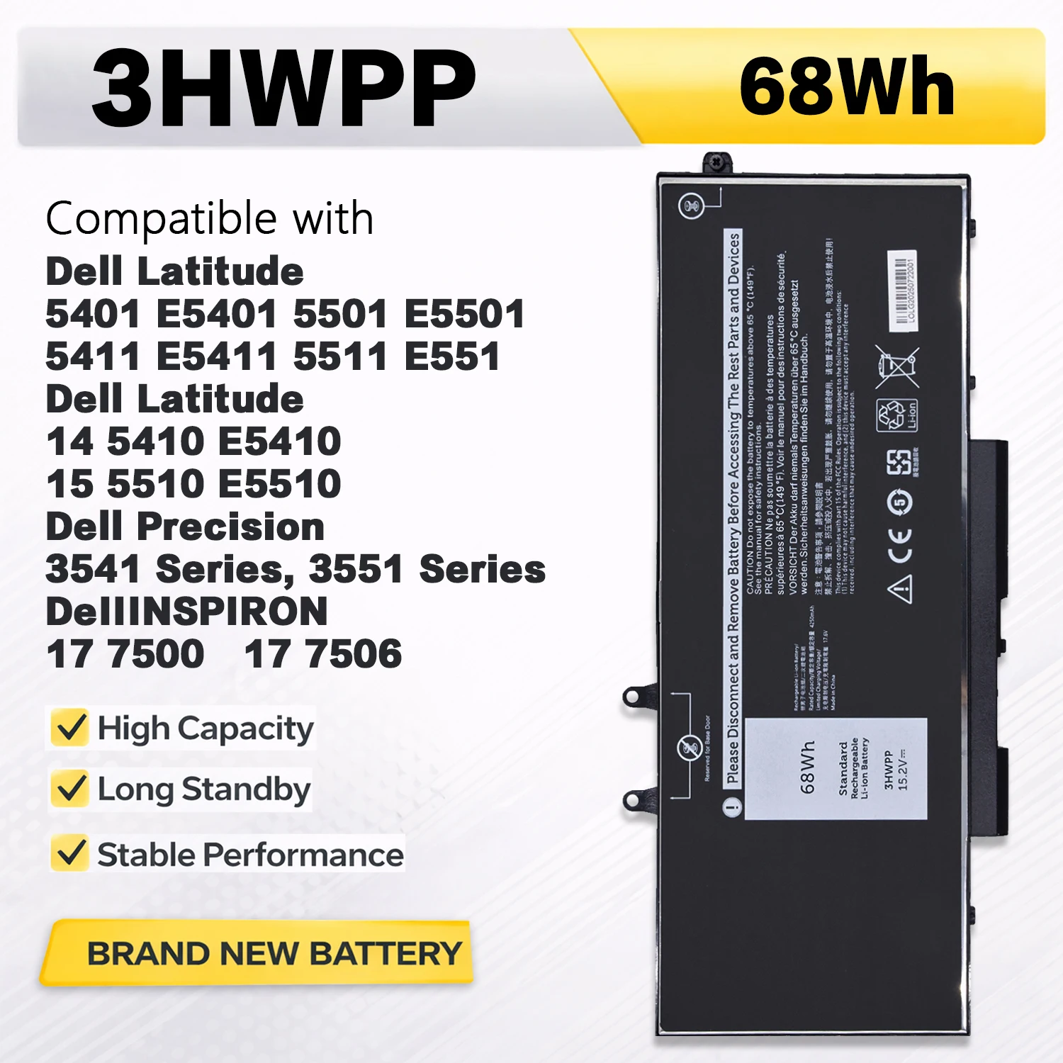 PowerHub 3HWPP Battery for Dell Latitude 5401 5501 5410 5411 5510 5511 For Dell Precision 3541 3550 3551 1VY7F N2NLL P80F003
PowerHub 3HWPP Battery for Dell Latitude 5401 5501 5410 5411 5510 5511 For Dell Precision 3541 3550 3551 1VY7F N2NLL P80F003