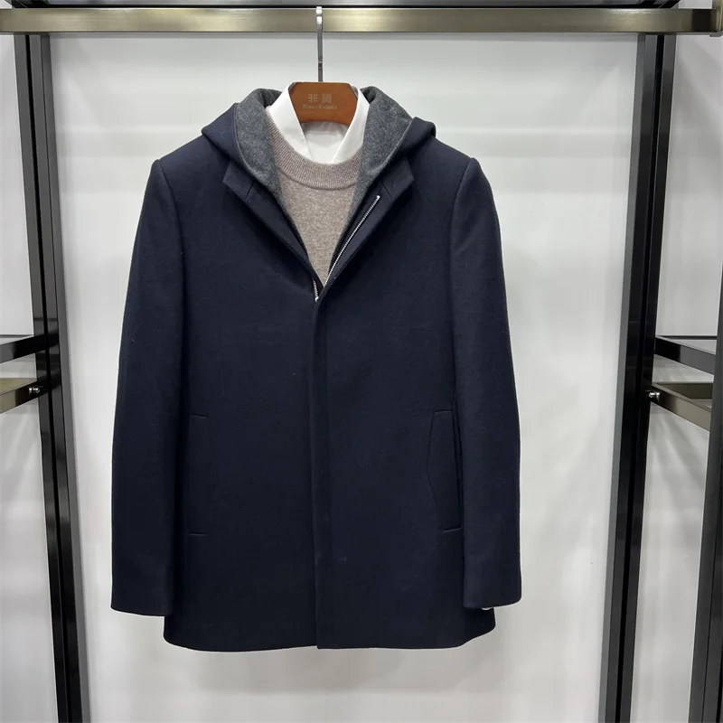 Detachable Hat Thiened Cotton Men's Mid-Length Woolen Coat Busin Casual Faion Urban Sle Winter Coat Pure Color
Detachable Hat Thiened Cotton Men's Mid-Length Woolen Coat Busin Casual Faion Urban Sle Winter Coat Pure Color