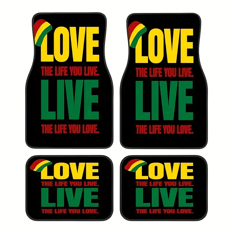 4Pcs Reggae style car mats with quotes, polyester made, all-weather use, universal for various vehicles and perfect as gifts
4Pcs Reggae style car mats with quotes, polyester made, all-weather use, universal for various vehicles and perfect as gifts