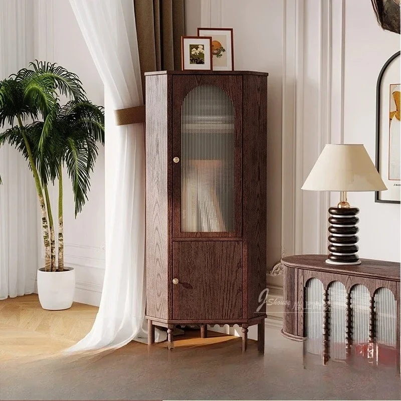 American retro pure solid wood living room corner cabinet simple storage wall corner rack integrated against the wall
American retro pure solid wood living room corner cabinet simple storage wall corner rack integrated against the wall