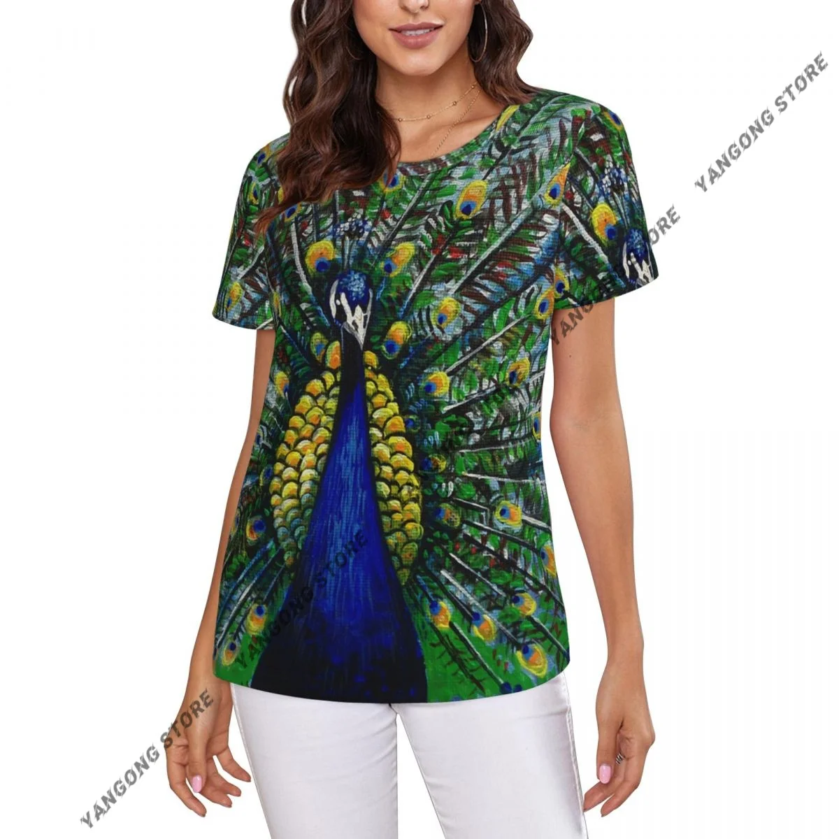 T Shirt Women Peacock Painting Tee Shirt Casual Round Neck Short Sleeve Streetwear Female T-Shirt
T Shirt Women Peacock Painting Tee Shirt Casual Round Neck Short Sleeve Streetwear Female T-Shirt