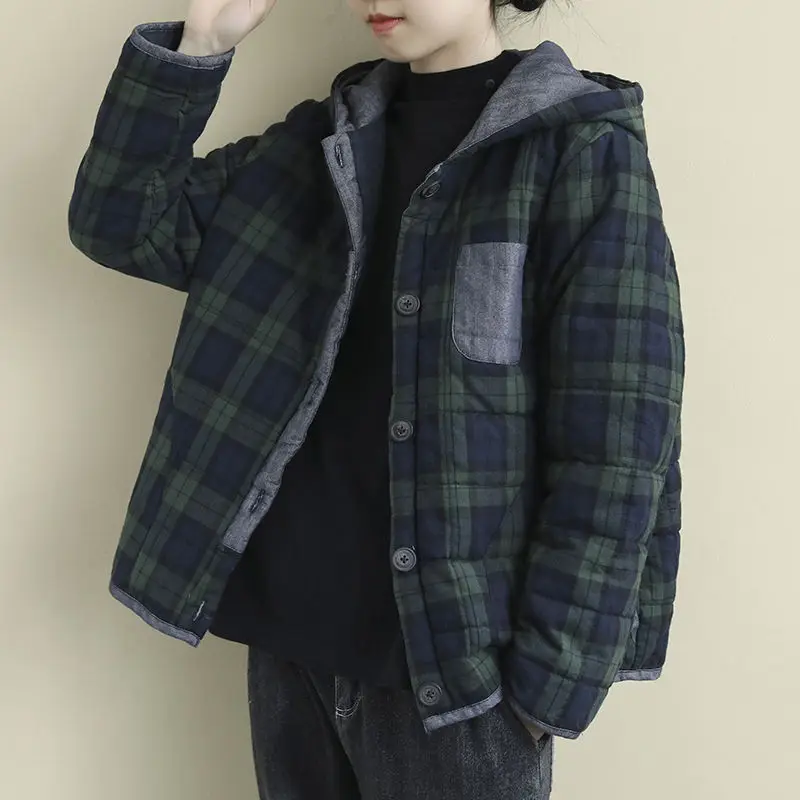 2024 new padded clothes women autumn winter Parkas fashion plaid hooded single-breasted cotton jacket female Casual Outwear R468
2024 new padded clothes women autumn winter Parkas fashion plaid hooded single-breasted cotton jacket female Casual Outwear R468