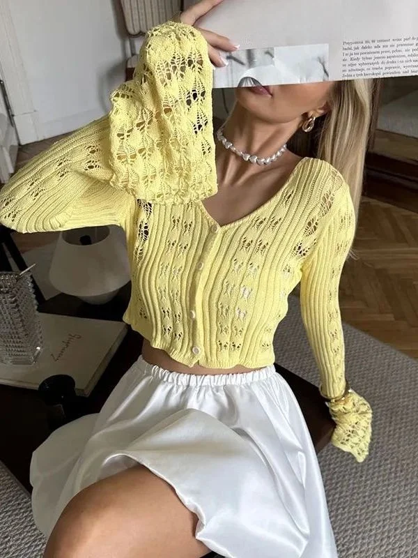 Вязаный кардиган Ele ort с ажурным узором и расклешенными рукавами, цветной, женский топ, дышащий, удобный, из полиэстера, весенний
Вязаный кардиган Ele ort с ажурным узором и расклешенными рукавами, цветной, женский топ, дышащий, удобный, из полиэстера, весенний