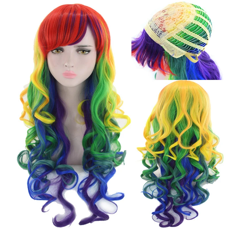 European and American women's gradient color full anime cosplay wig, rainbow-colored long curly hair style
European and American women's gradient color full anime cosplay wig, rainbow-colored long curly hair style