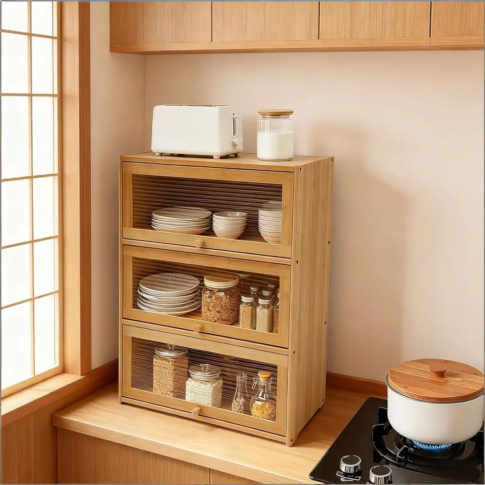 3 Tier Bamboo Countertop Cabinet,Kitchen Pantry Sideboard with Acrylic Do, reestanding Countertop Storage Cabinet or Bottles, Di
3 Tier Bamboo Countertop Cabinet,Kitchen Pantry Sideboard with Acrylic Do, reestanding Countertop Storage Cabinet or Bottles, Di