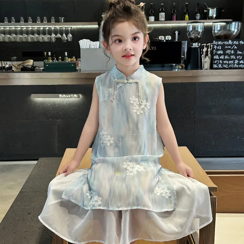 Chinese Traditional Dress Summer Girls Vintage Mandarin Collar Cheongsam Clothes Children's Casual Qipao Satin Printed Hanfu
Chinese Traditional Dress Summer Girls Vintage Mandarin Collar Cheongsam Clothes Children's Casual Qipao Satin Printed Hanfu