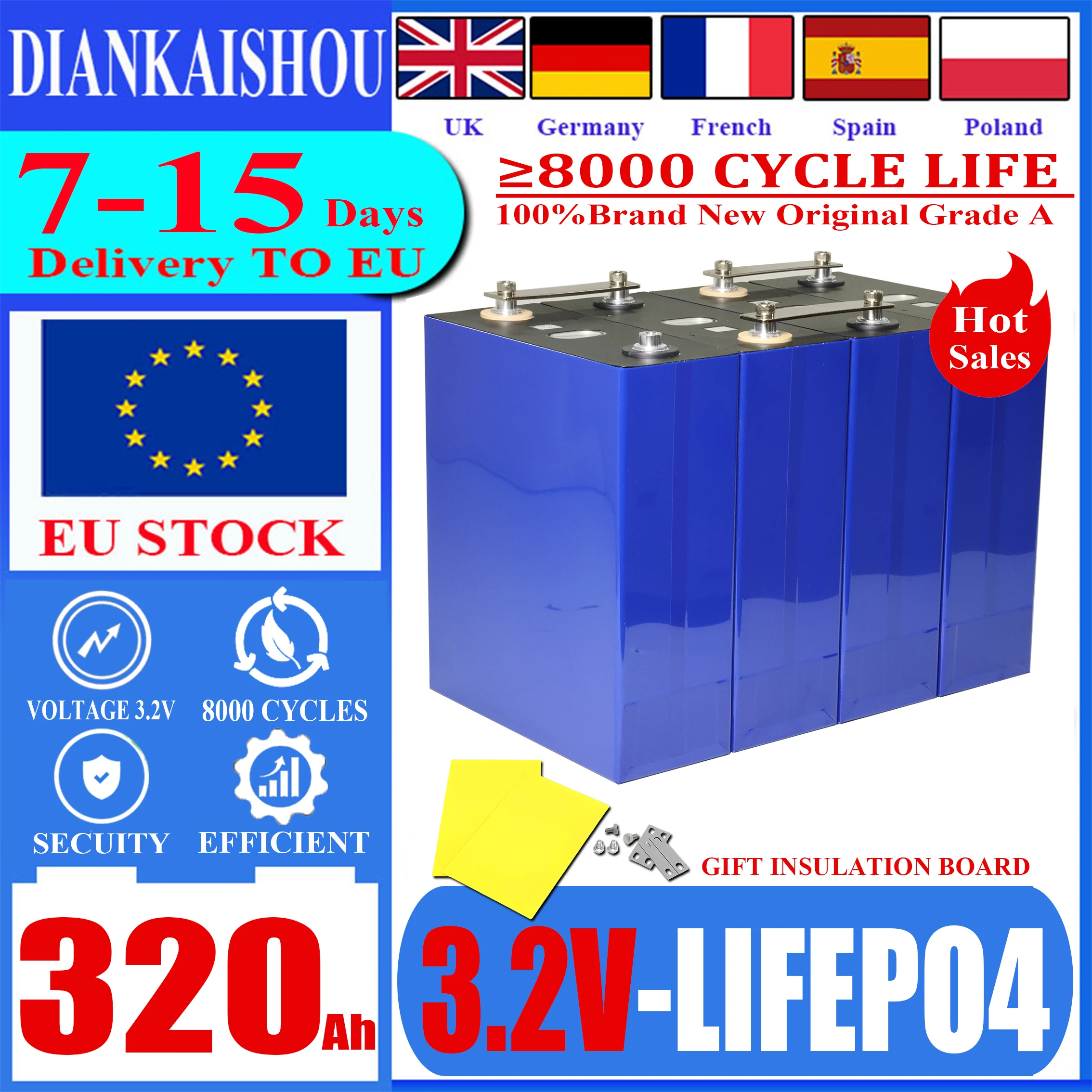 7-15days 3.2V 320AH Lifepo4 Battery EU STOCK DIY 12 V 24 V 48 V Lithium Iron Phosphate Cell for Camping EV RV Golf Shopping EU
7-15days 3.2V 320AH Lifepo4 Battery EU STOCK DIY 12 V 24 V 48 V Lithium Iron Phosphate Cell for Camping EV RV Golf Shopping EU