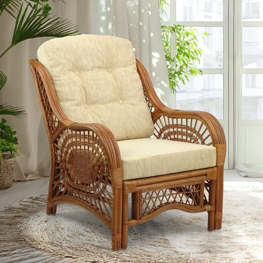 Lounge Living Accent Armchair Natural Rattan Wicker Handmade Design, Colonial with Cream Cushion
Lounge Living Accent Armchair Natural Rattan Wicker Handmade Design, Colonial with Cream Cushion