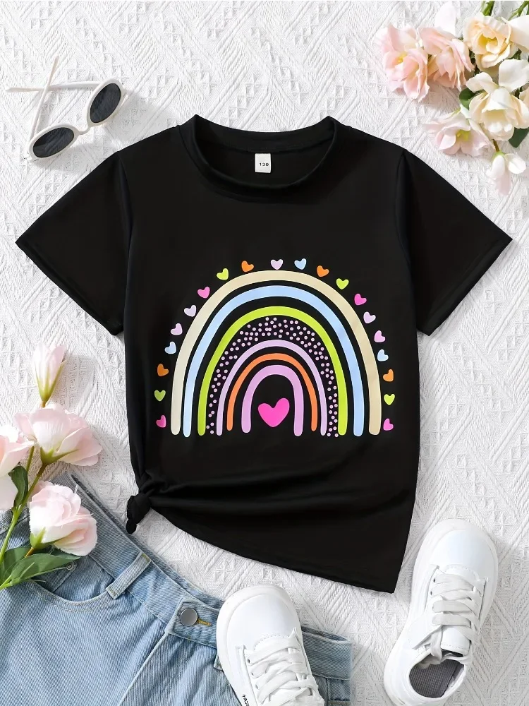Summer Baby Girl Black Clothes Kid Girls Casual Heart Rainbow Printed T-shirts Children Fashion Crew Neck Short Sleeve Top
Summer Baby Girl Black Clothes Kid Girls Casual Heart Rainbow Printed T-shirts Children Fashion Crew Neck Short Sleeve Top