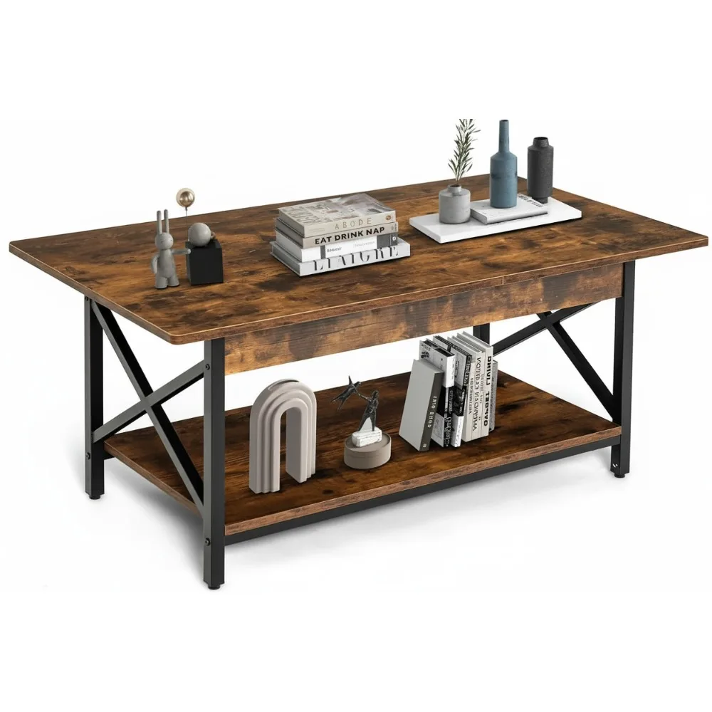 44" Industrial Coffee Table with Storage Shelf, Rustic Brown Wood Top & Metal Frame, Adjustable Feet for Living Room
44" Industrial Coffee Table with Storage Shelf, Rustic Brown Wood Top & Metal Frame, Adjustable Feet for Living Room