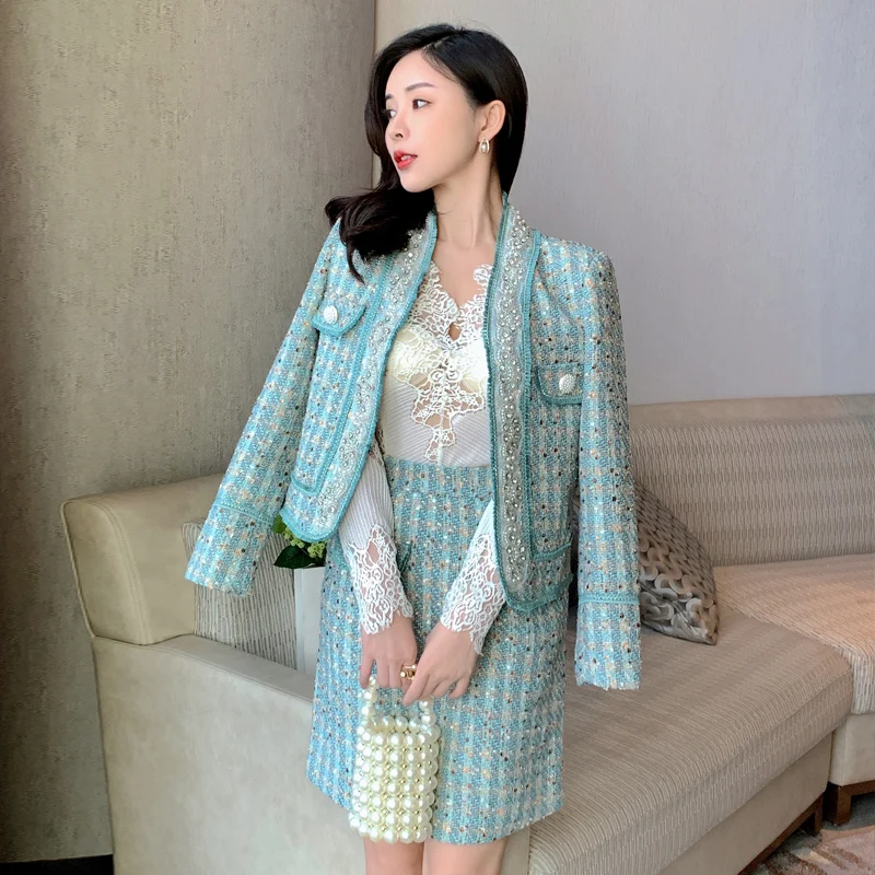 Women Fall Winte Tweed Clothing Sets V Neck Tassel Long Sleeve Luxury Heavy Beaded Jackets+High Waist A Line Mini Skirt Outfits
Women Fall Winte Tweed Clothing Sets V Neck Tassel Long Sleeve Luxury Heavy Beaded Jackets+High Waist A Line Mini Skirt Outfits