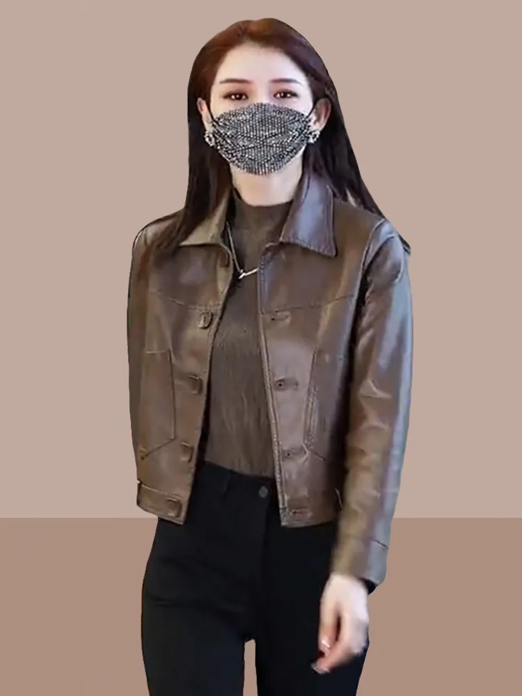 Fashionable Short Leather Jacket Women's Black Coat Spring Autumn plus Size Ladies' Top Button Design Casual Style
Fashionable Short Leather Jacket Women's Black Coat Spring Autumn plus Size Ladies' Top Button Design Casual Style