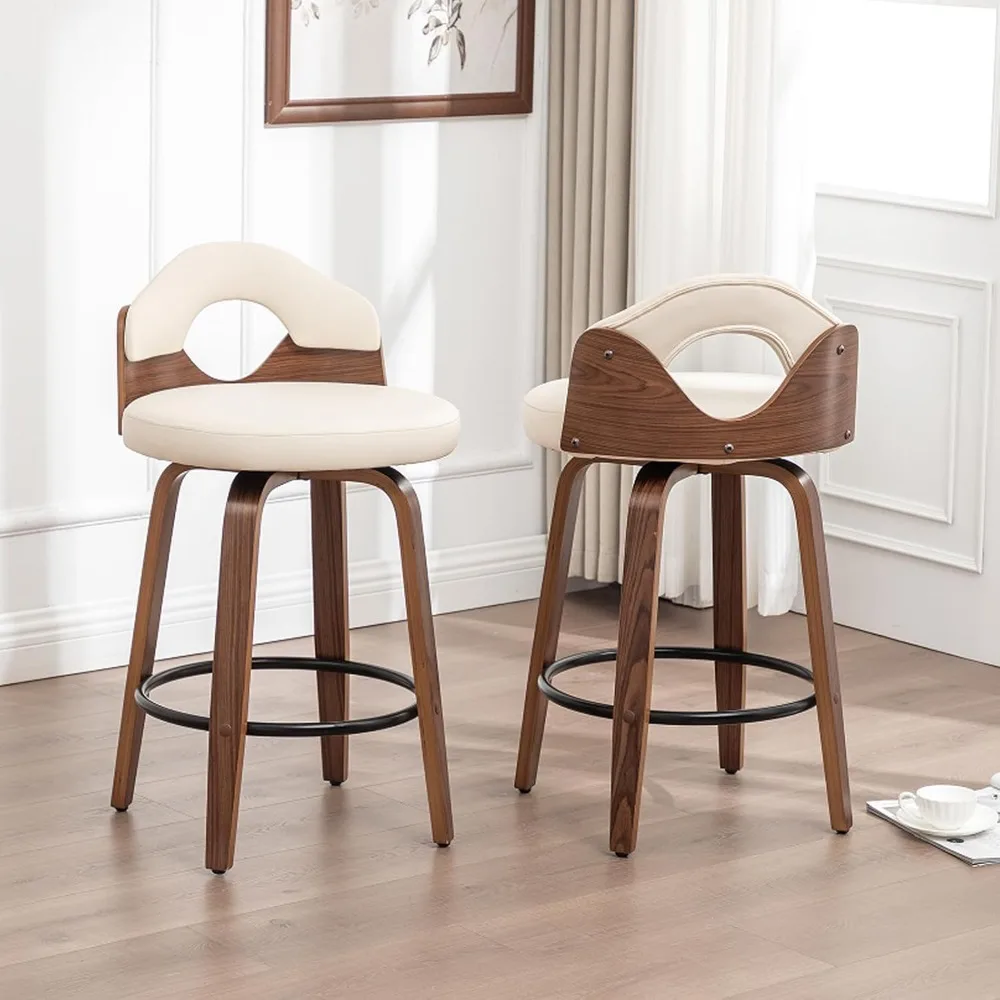 26" Swivel Bar Stools Set of 2,Mid Century Modern Beige Faux Leather Barstools,Wood Counter Height Bar Chairs with Low Back
26" Swivel Bar Stools Set of 2,Mid Century Modern Beige Faux Leather Barstools,Wood Counter Height Bar Chairs with Low Back