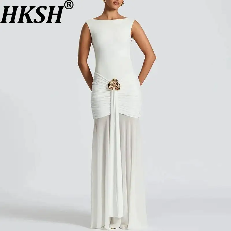 HKSH Women Sexy Dress Sleeveless Backless Slim Fit Pleated Spliced Sheer Mesh Metal Decoration Luxury Trend Chic Dresses HK22887
HKSH Women Sexy Dress Sleeveless Backless Slim Fit Pleated Spliced Sheer Mesh Metal Decoration Luxury Trend Chic Dresses HK22887