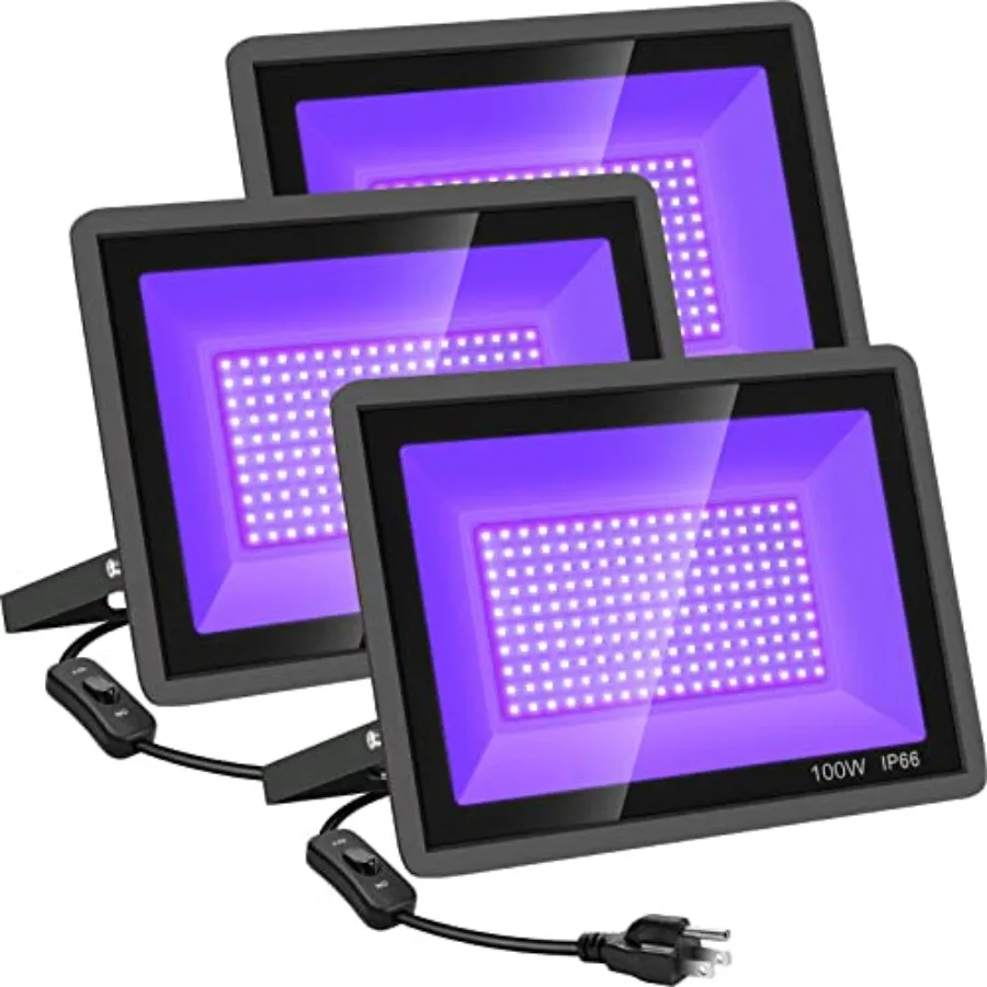 3 Pack 100W LED Black Lights, Blacklight Flood Light with Plug and Switch, 120V IP66 Waterproof Blacklight for Halloween Party,
3 Pack 100W LED Black Lights, Blacklight Flood Light with Plug and Switch, 120V IP66 Waterproof Blacklight for Halloween Party,