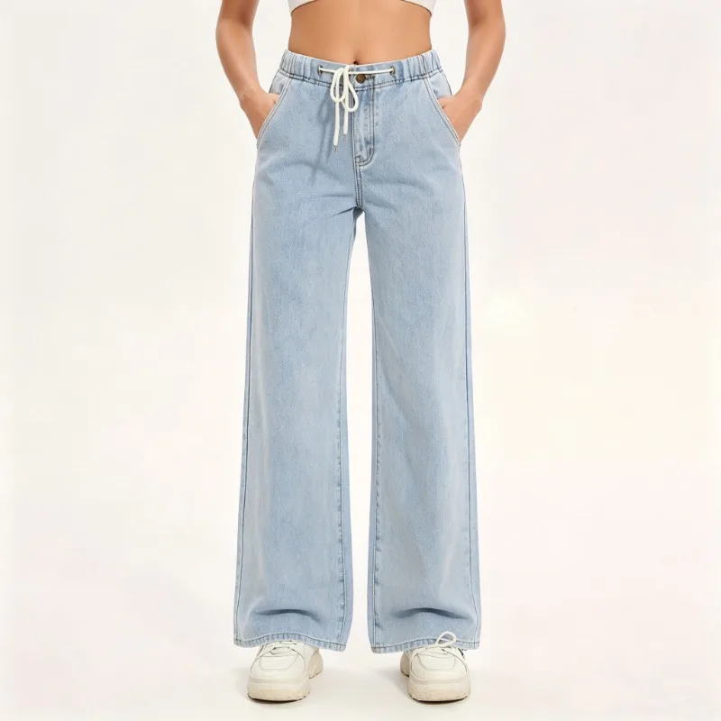 Women's Light Blue Wide Leg Jeans Elastic Drawstring Waist Straight Leg Denim Pants Casual Loose Trousers
Women's Light Blue Wide Leg Jeans Elastic Drawstring Waist Straight Leg Denim Pants Casual Loose Trousers