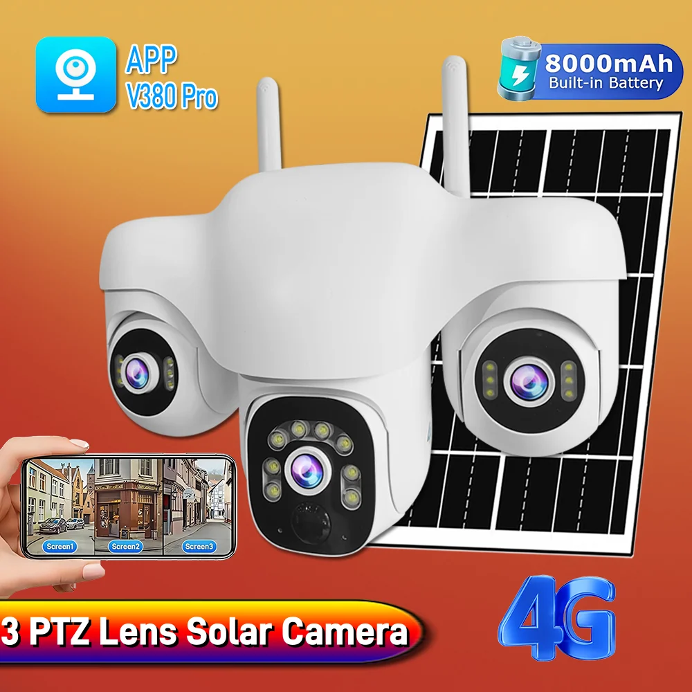 4G Solar Camera Built-in Battery 15MP 10X Zoom 3 PTZ Lens IP Security Monitor Auto Tracking Outdoor Waterproof 4G Solar Cameras
4G Solar Camera Built-in Battery 15MP 10X Zoom 3 PTZ Lens IP Security Monitor Auto Tracking Outdoor Waterproof 4G Solar Cameras