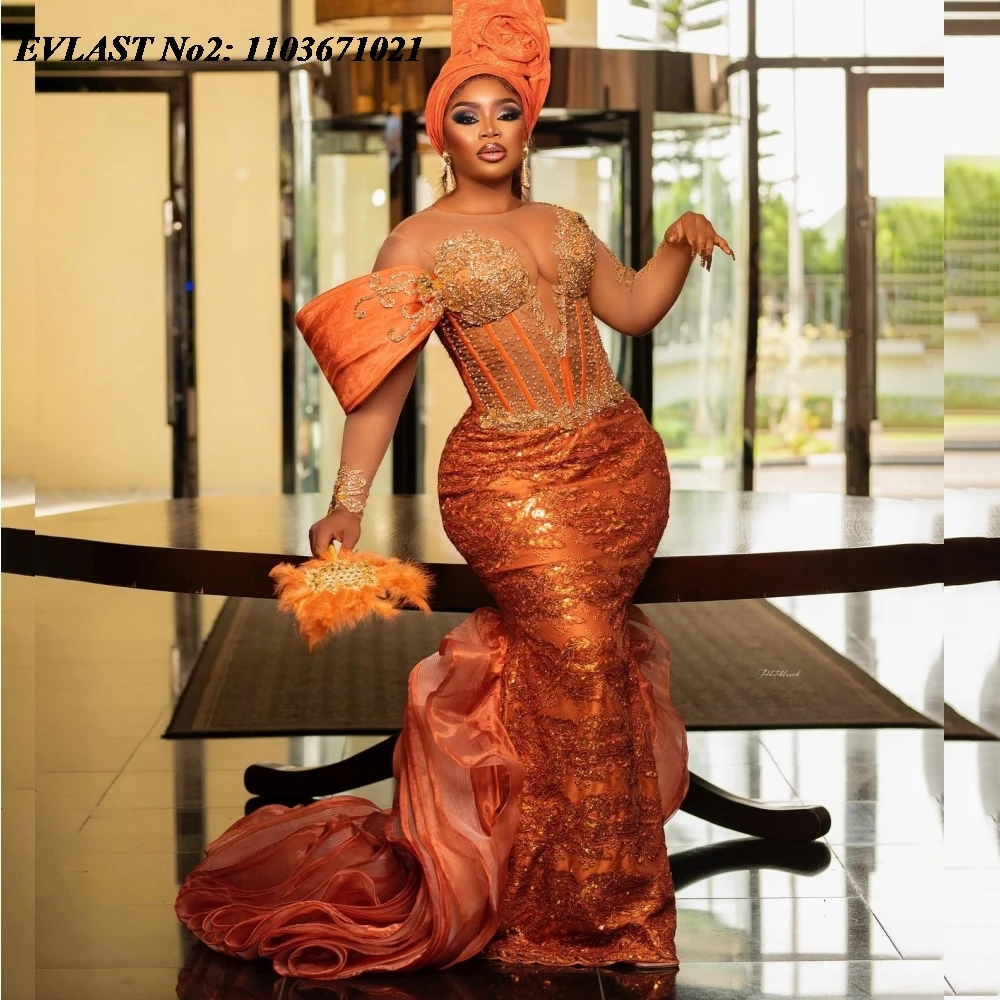 EVLAST Customized African Orange Mermaid Prom Dress Aso Ebi Gold Lace Applique Beads Evening Gown BlackGirl Robe De Soiree SP228
EVLAST Customized African Orange Mermaid Prom Dress Aso Ebi Gold Lace Applique Beads Evening Gown BlackGirl Robe De Soiree SP228