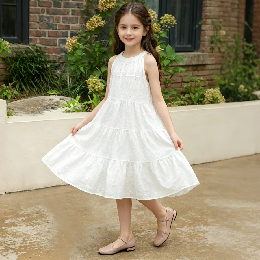 Girls White Sleeveless Halter Dress Kids Hollow Embroidery Tiered Layer Casual Summer Beach A-Line Flowy Dress for 4-12 Years
Girls White Sleeveless Halter Dress Kids Hollow Embroidery Tiered Layer Casual Summer Beach A-Line Flowy Dress for 4-12 Years
