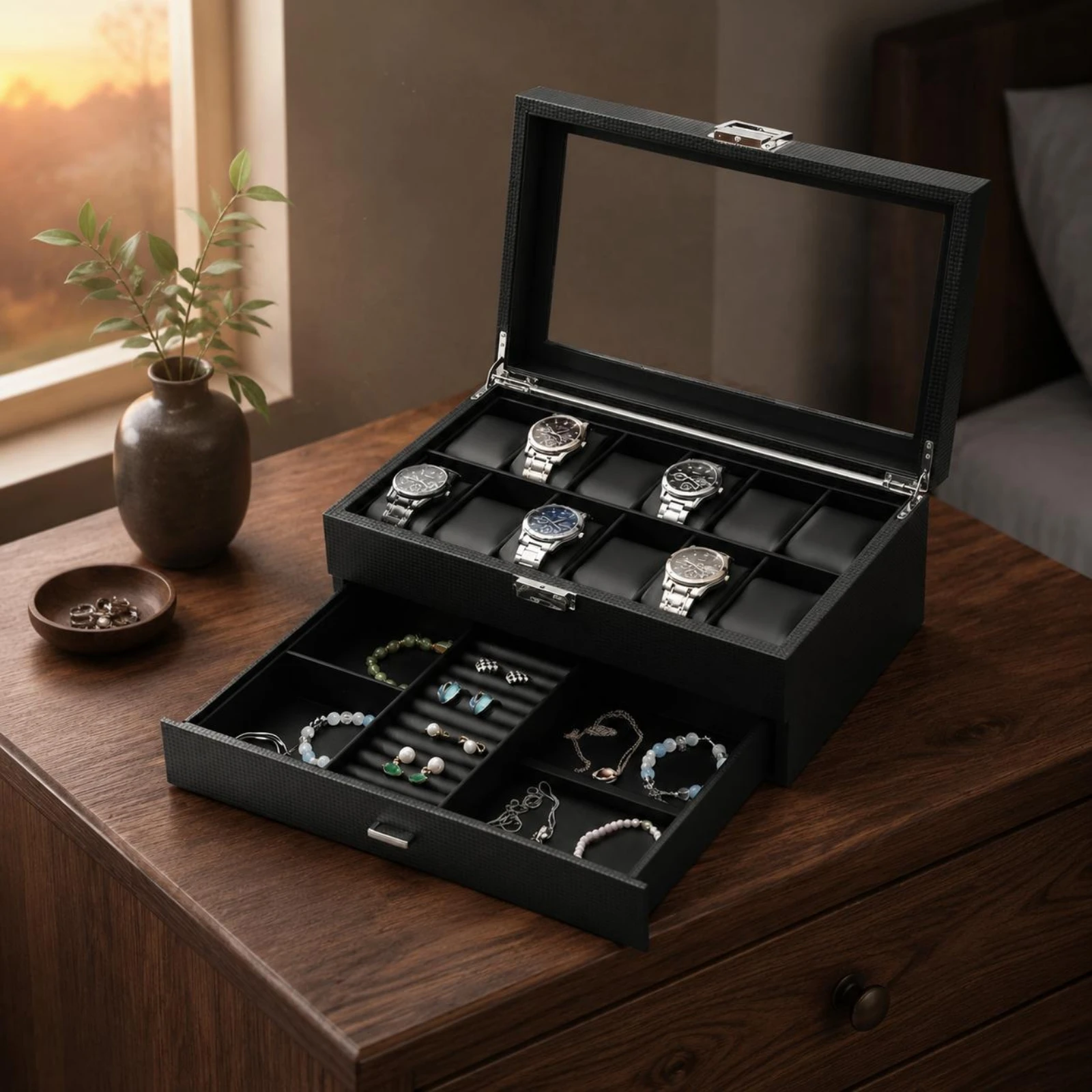Watch and Jewelry Box Padded Cushions 12 Slot Watch Box Display Case Drawer Design Storage Furniture Band Holder Roll Insert
Watch and Jewelry Box Padded Cushions 12 Slot Watch Box Display Case Drawer Design Storage Furniture Band Holder Roll Insert