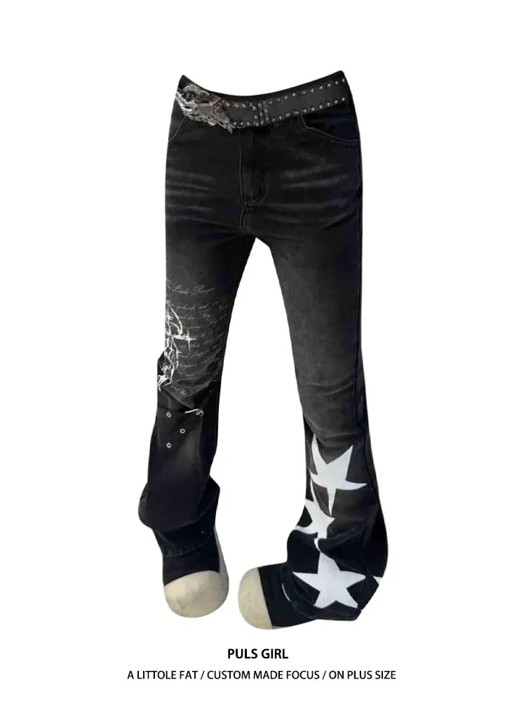 Retro American Large Size Denim Jeans Women's High Waist Slimming Long Pants Star Print Washed Micro Flared Casual Trousers
Retro American Large Size Denim Jeans Women's High Waist Slimming Long Pants Star Print Washed Micro Flared Casual Trousers