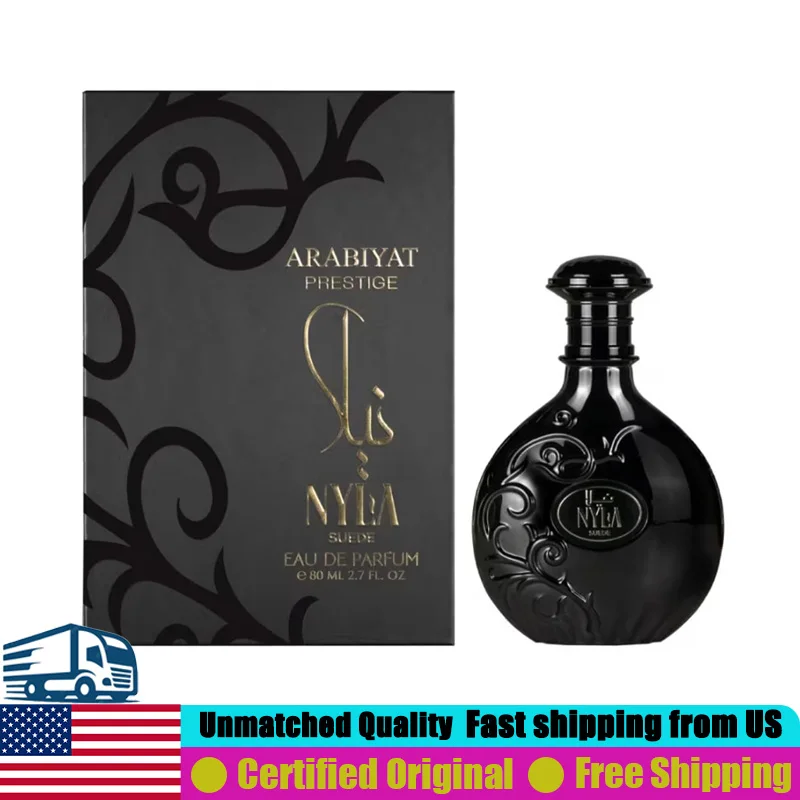 Arabiyat Prestige Nyla Suede Eau de Parfum Spray 2.7 Oz Natural Lasting Luxury Leather Gourmand Unisex Pheromones Perfume 80 ML
Arabiyat Prestige Nyla Suede Eau de Parfum Spray 2.7 Oz Natural Lasting Luxury Leather Gourmand Unisex Pheromones Perfume 80 ML