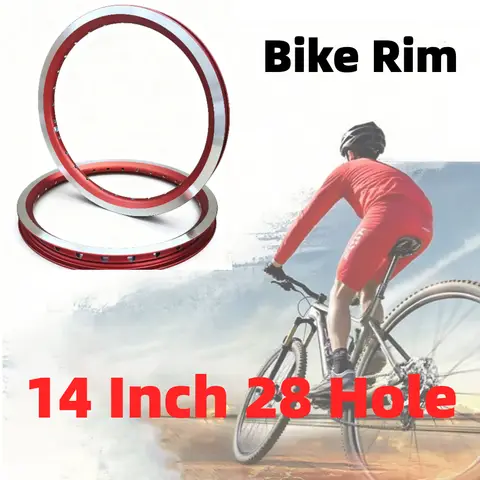 14 Inch 28 Hole Bike Rim Double Layer Folding/Electric Bicycle V Brake Wheel Rim Parts Red Color High Strength Bicycle Parts