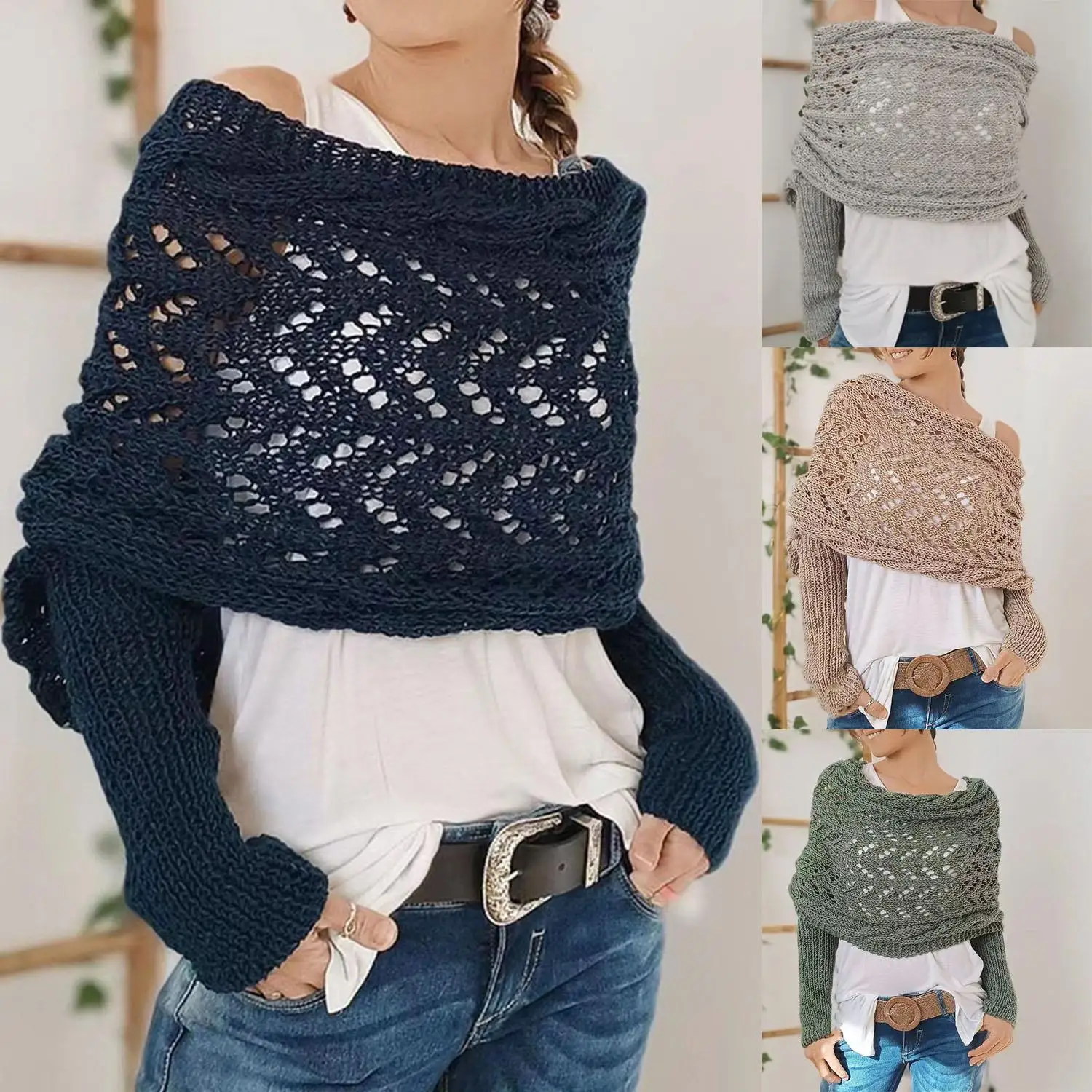 Outdoor Sweater Scarf With Sleeves Women Soft Knitted Wrap New Fashionable Knitted Crop Top Shawl Windproof Warm Autumn Winter
Outdoor Sweater Scarf With Sleeves Women Soft Knitted Wrap New Fashionable Knitted Crop Top Shawl Windproof Warm Autumn Winter