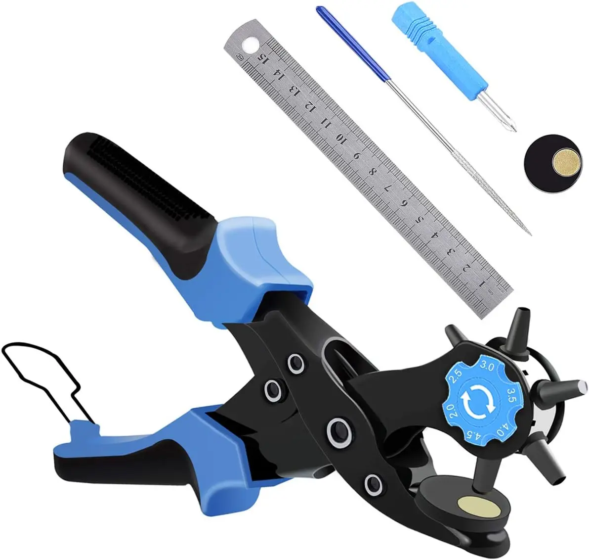 Leather Hole Punch, Belt Hole Puncher - Upgraded Version with Hole Size Dial, Heavy Duty Revolving Plier Tool Set, Multi Sized f
Leather Hole Punch, Belt Hole Puncher - Upgraded Version with Hole Size Dial, Heavy Duty Revolving Plier Tool Set, Multi Sized f