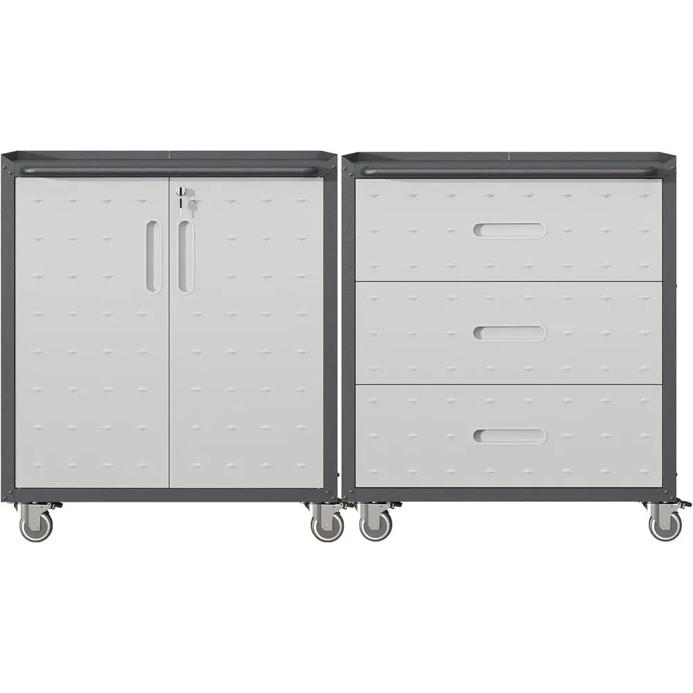 Dual-Tier Metal Tool Cabinets with Adjustable Shelves, Garage Storage System, Wall & Locking Rolling Cabinet Set in Black and Gr
Dual-Tier Metal Tool Cabinets with Adjustable Shelves, Garage Storage System, Wall & Locking Rolling Cabinet Set in Black and Gr